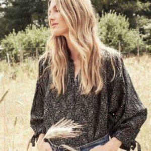 Doen Rose Top in Black Prairie Paisley, Size Large